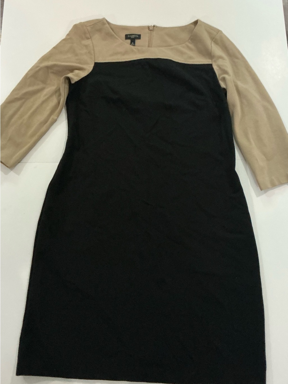 Talbots Black Dress with Tan Yoke and Sleeves